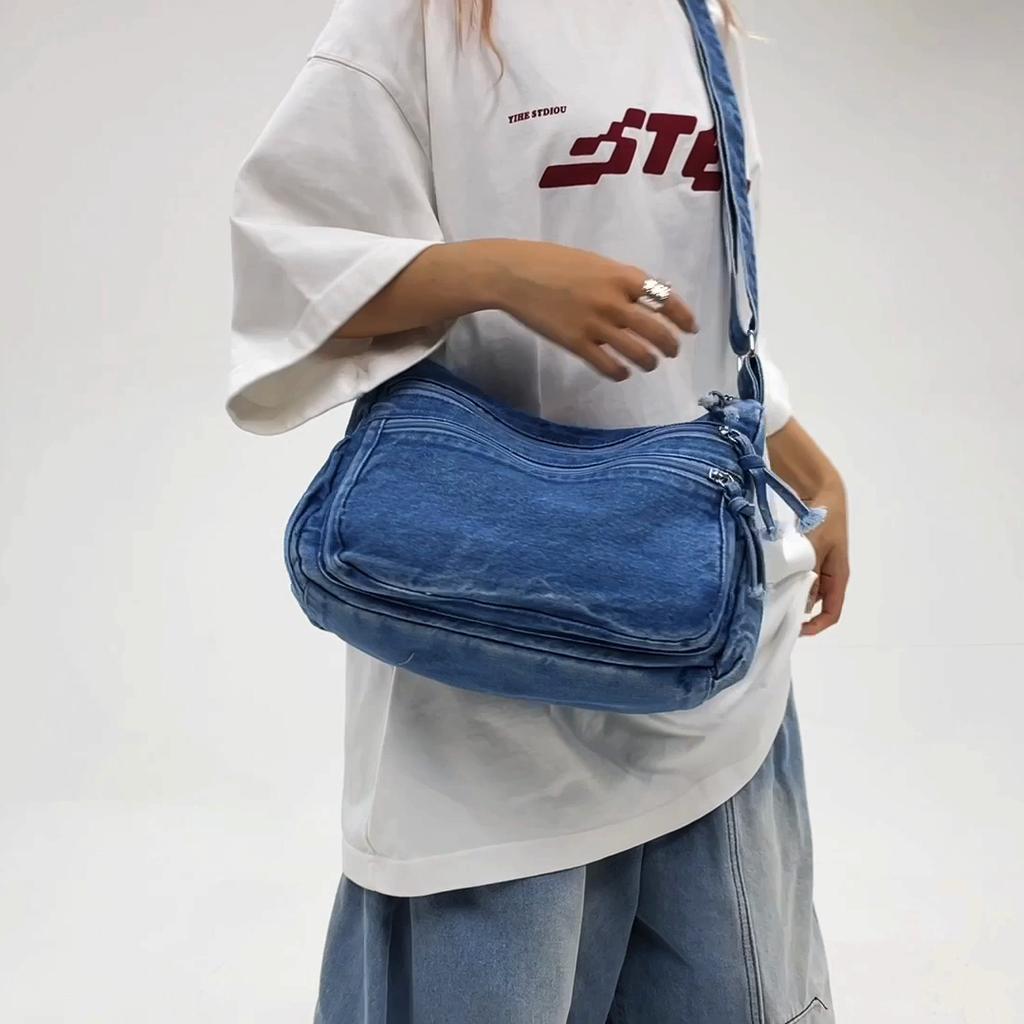 Denim Bag Women's Large Capacity Shoulder Bag Retro Student Crossbody Bag