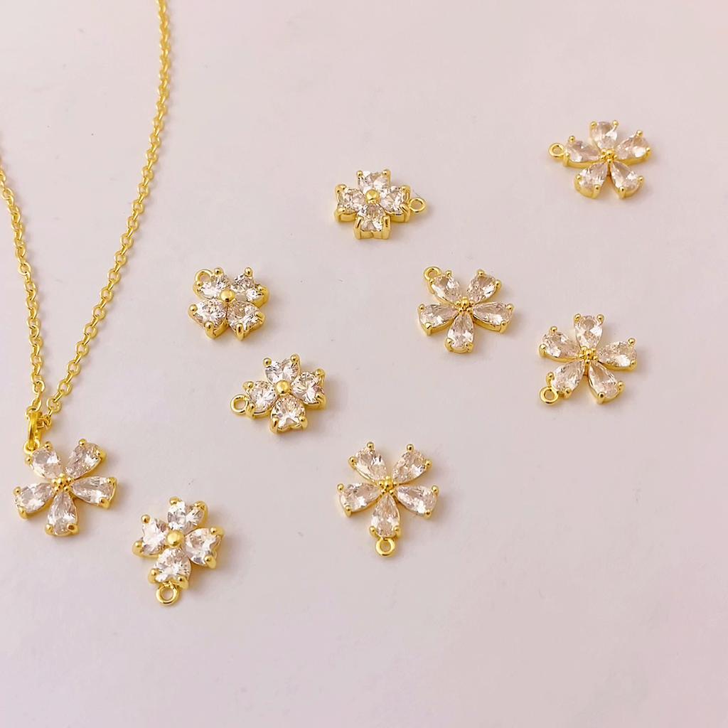 Copper Rhinestone Flowers Charms Pendants DIY For Women Earring Making Supplies