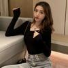 New Long Sleeved Knitted Base Sweater for Women Cross V-neck Tight Fitting Sweater Interior Design Exposed Collarbone Top