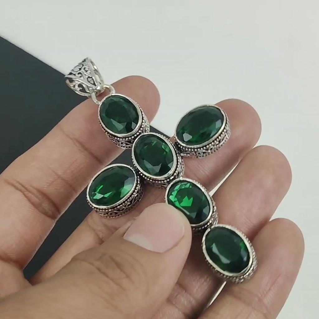 Beautiful Green Tourmaline Gemstone Pendant 925 Sterling Silver- Handmade Cross Design, Everyday Wear Jewelry, Unique Tourmaline Pendant