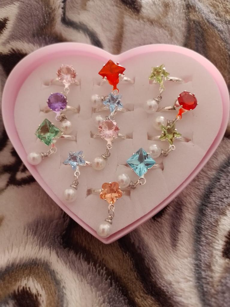 12 pcs Anneaux réglables pour filles Bagues Princesse Bijoux avec boîte