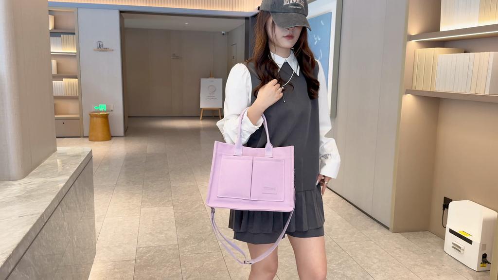 Canvas Bag Women's Large Capacity Multi-Pocket Crossbody Bag Tote Bag