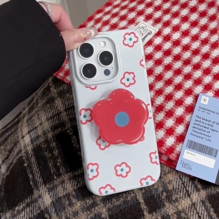 Little Red Flower Stand Phone Case for iPhone 15, iPhone 16, iPhone 17 Pro Max