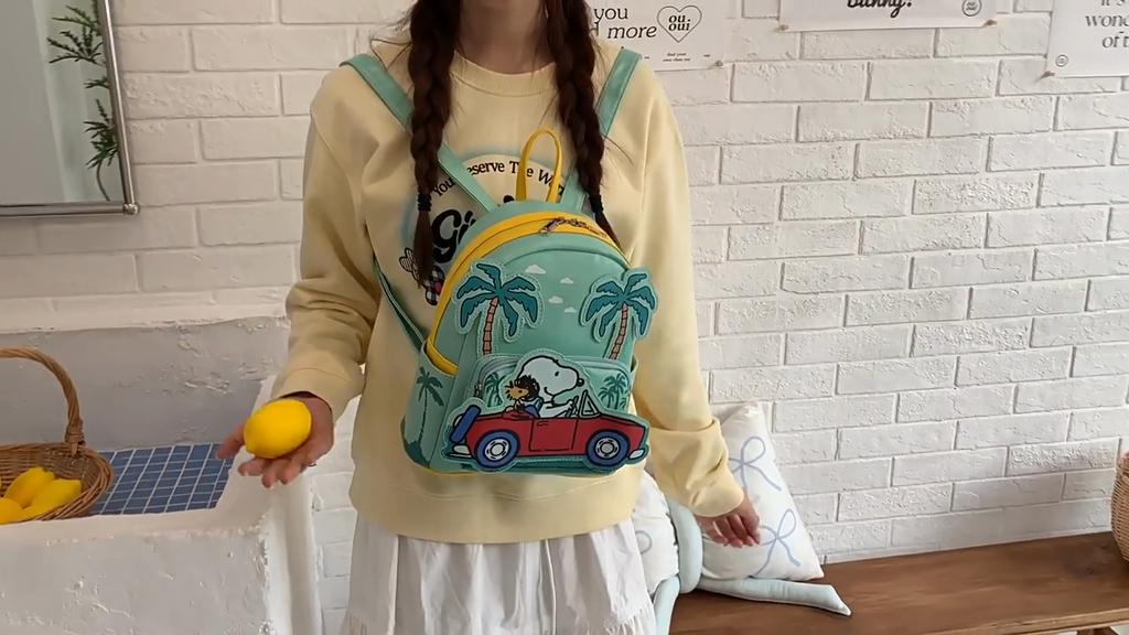 Cartoon Snoopy Pu Material Backpack With Zipper Closure For Casual Travel And Kids
