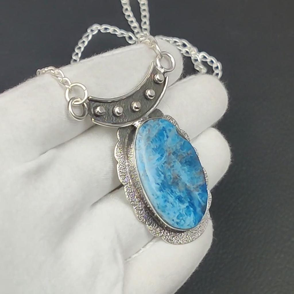 Collana Apatite Blu Neon, Pietra Preziosa Apatite, Collana in Argento Sterling 925, Gioielli Apatite Naturale Per Donne, Collana Apatite Per Regali