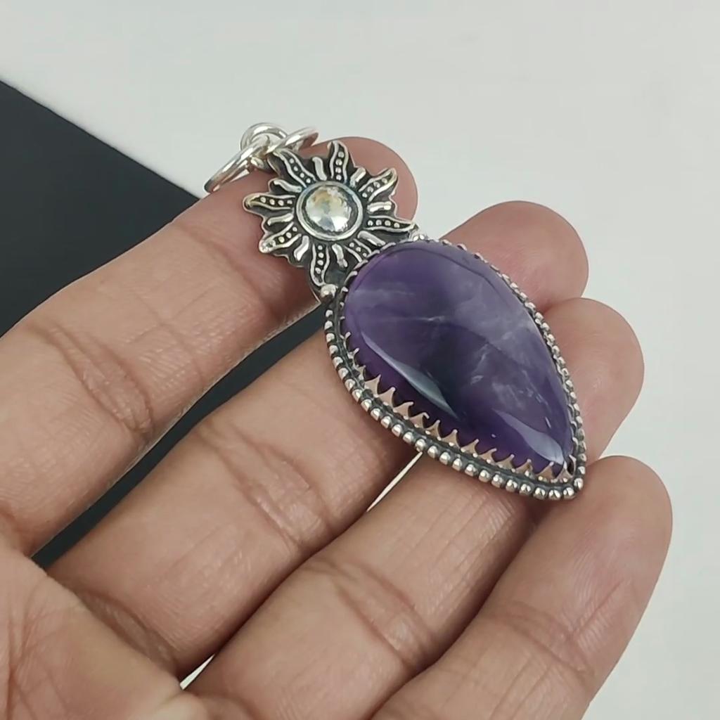 Natural Amethyst Gemstone Pendant 925 Sterling Silver- Handmade Design, Everyday Wear Jewelry, Unique Amethyst Pendant Father's Day Gifts