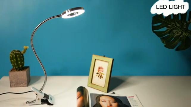 Flexible Gooseneck LED Reading Book Light with Clamp, 3 Color Temperature Circular Night Lamp for Bedside Travel Office
