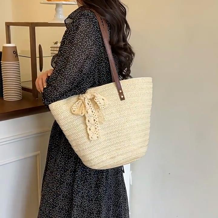 Woven Beach Bag For Women Large Capacity Casual Day Out With Interior Pouch