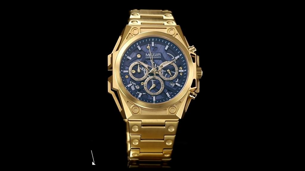 Megir Blue Stainless Steel Creative Design Men Quartz Wristwatch