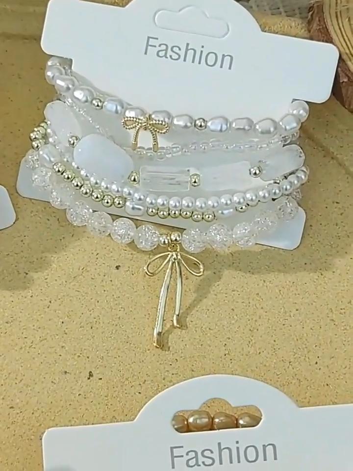 Casual Summer Bracelet 1 Set Bohemian Beaded Bracelets for Women Bow Knot Charm Stretchy Holiday Stackable Stretch Beach Vacation Party