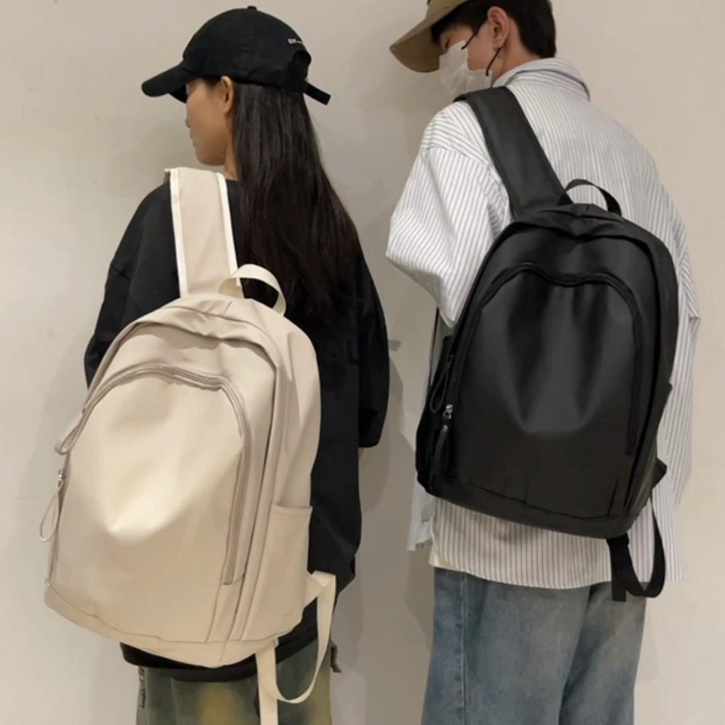 Soft Leather Schoolbag Solid Color Student Backpack Women's Large Capacity Backpack Men Computer Travel Backpack