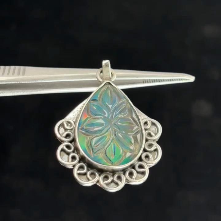 CERTIFIED 41 Ct Natural Pear Opal 925 Starling Silver Pendant Jewelry For Her MY.PD-206-NS