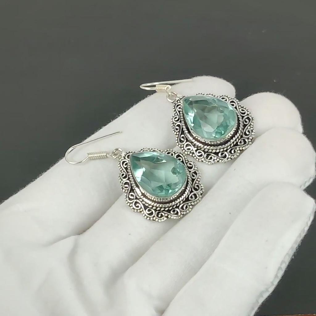 Aquamarine Gemstone Earrings, 925 Sterling Silver Earrings, Silver Earrings For Gift, Aquamarine Dangle Drop Earrings For Valentine's Day Gifts