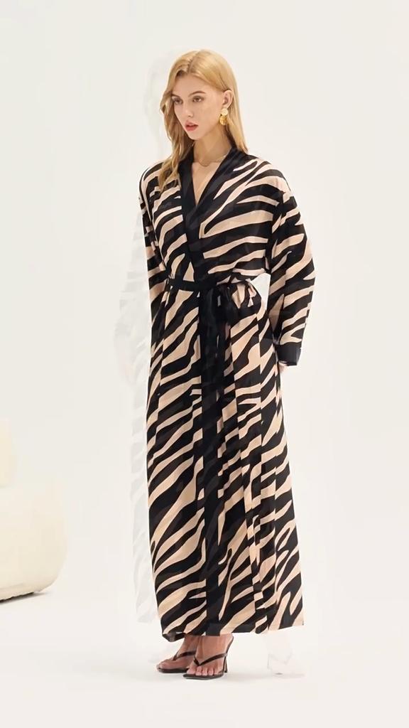 Sexy Luxury Sleepwear Robe Long Sleeve Pearl Sheer Chiffon Nightgown Pajama Loungewea for Women