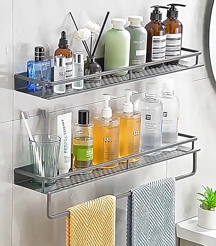 Bathroom Space Aluminum Storage Shelf Rack with Hook