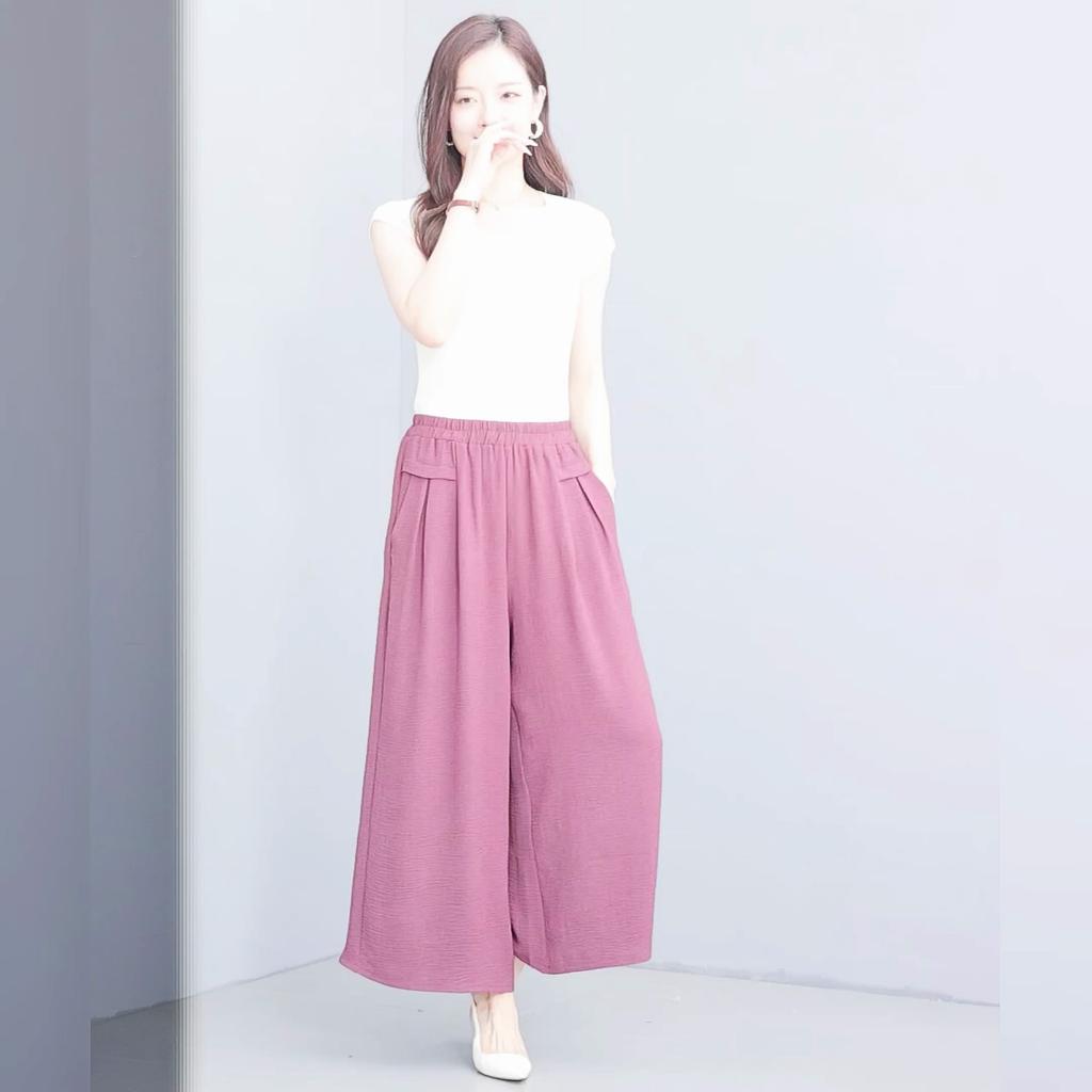 Elegant Summer Wide Pants Woman Plus Size Casual Elastic Waist Oversize Pants Vintage Clothes