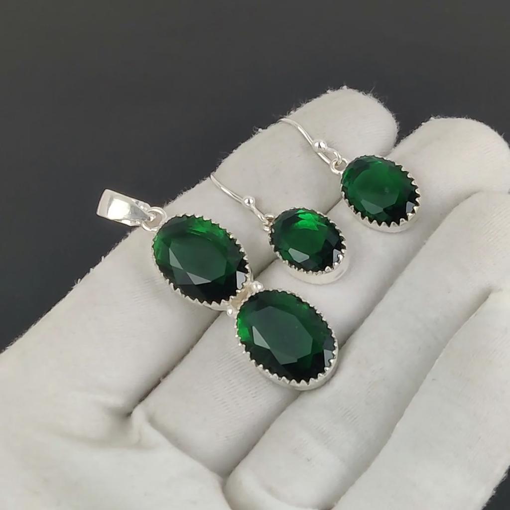 Set de pandantive cu turmalină verde, cercei din argint 925 lucrați manual cu piatră prețioasă cu turmalină verde, pentru femei, cadou de Ziua Recunoștinței