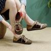 Johnature Retro Lightweight Commuting Women's Shoes Genuine Leather Mixed Colors Soft Soled Lace Up Flats