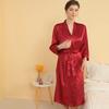 Women's Spring Autumn Satin Loungewear Sexy Sleepwear Long Sleeve Robe Solid Lace Up Bathrobe