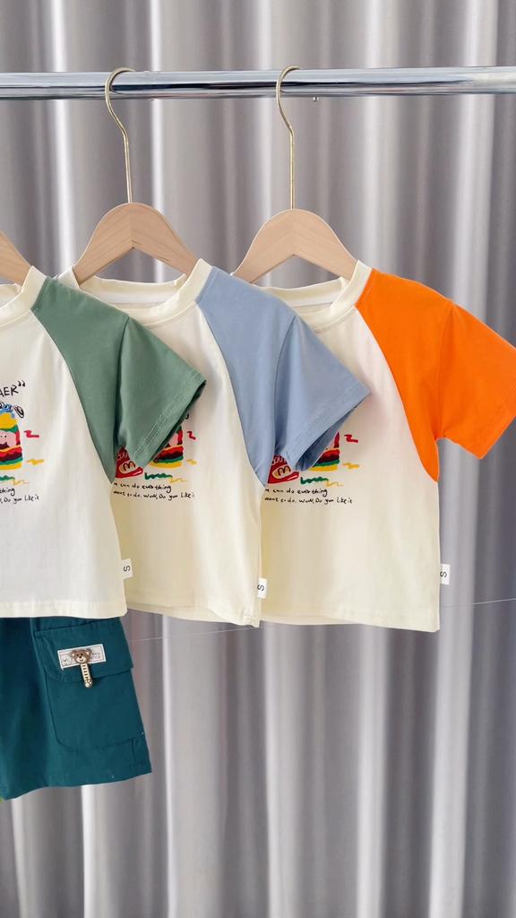 0-5-year-old Children's Short Sleeved Set Boys' Casual Printed Top+denim Shorts Two-piece Set Cute Baby Clothes