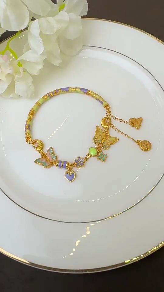 Sand Gold Bracelet for Women, Light Luxury Enamel, Ancient Butterfly Half Bracelet Design, Long-lasting Accessory Gift