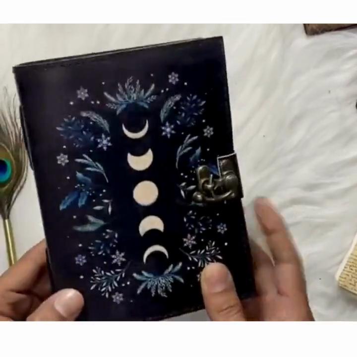 Moon Phases Vintage Leather Journal for Men & Women  of Antique Handmade Deckle Edge Vintage Paper