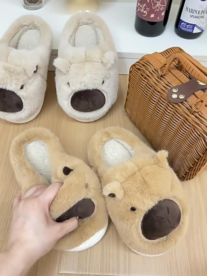 Mao Mao Slippers for Autumn and Winter, Thick Soled for Outdoor Wear, Warm for Indoor Home Use, Cotton Slippers with Toe Caps