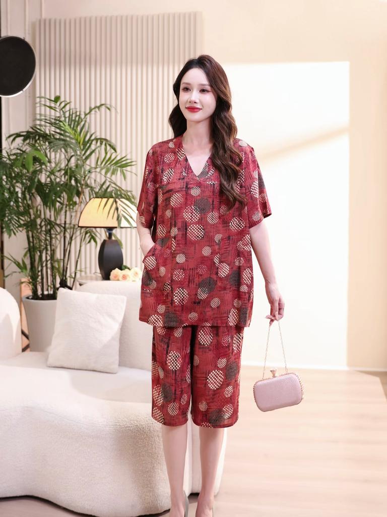 Casual Women's Two Pieces Set Summer Vintage Clothes Plus Size High Waist Pants Sets