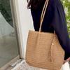 Yogodlns Women Hand Woven Tote Bag Solid Color Large Capacity Square Handbag Straw Shoulder Bag with Tassel Pendant