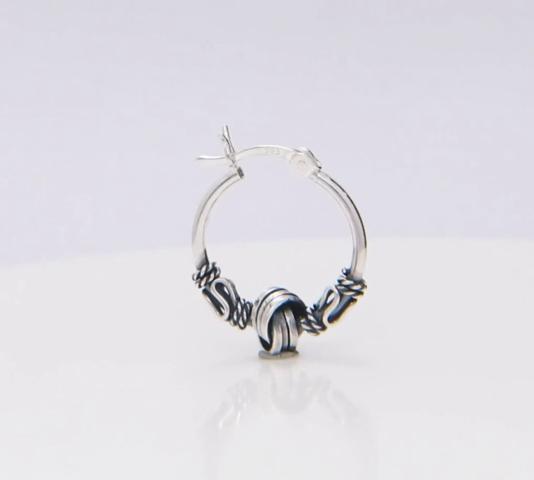 LeCalla S925 Sterling Silver Jewelry Antique Small Balinese Love-Knot Hoop Earrings for Teens Women 17 MM