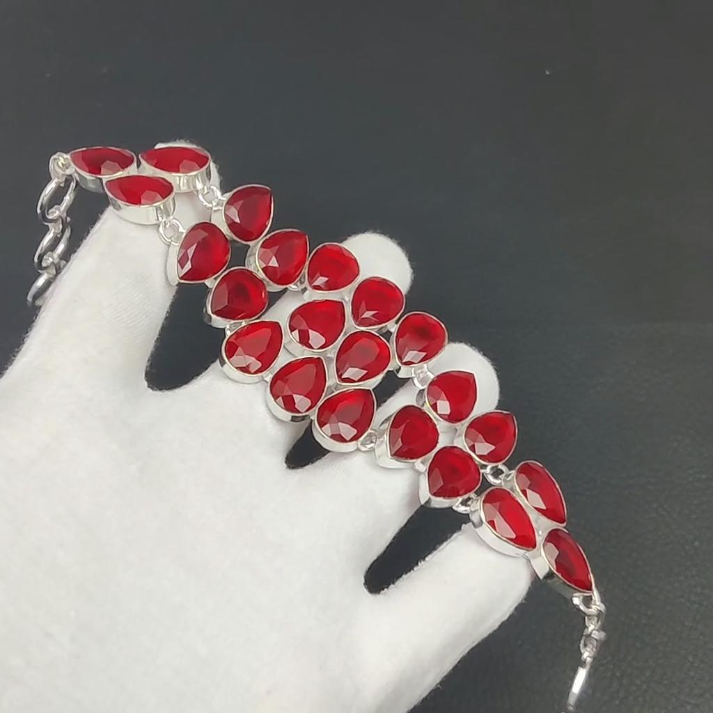 Red Ruby Gemstone Handmade 925 Sterling Silver Bracelet, Silver Bracelet, Red Ruby Bracelet For Women, Red Ruby Unisex Bracelet For Gifts