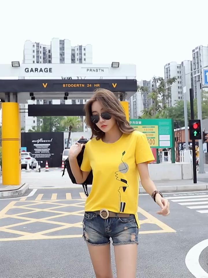 Short Sleeve Tshirt Print T Shirt Women Cotton Korean