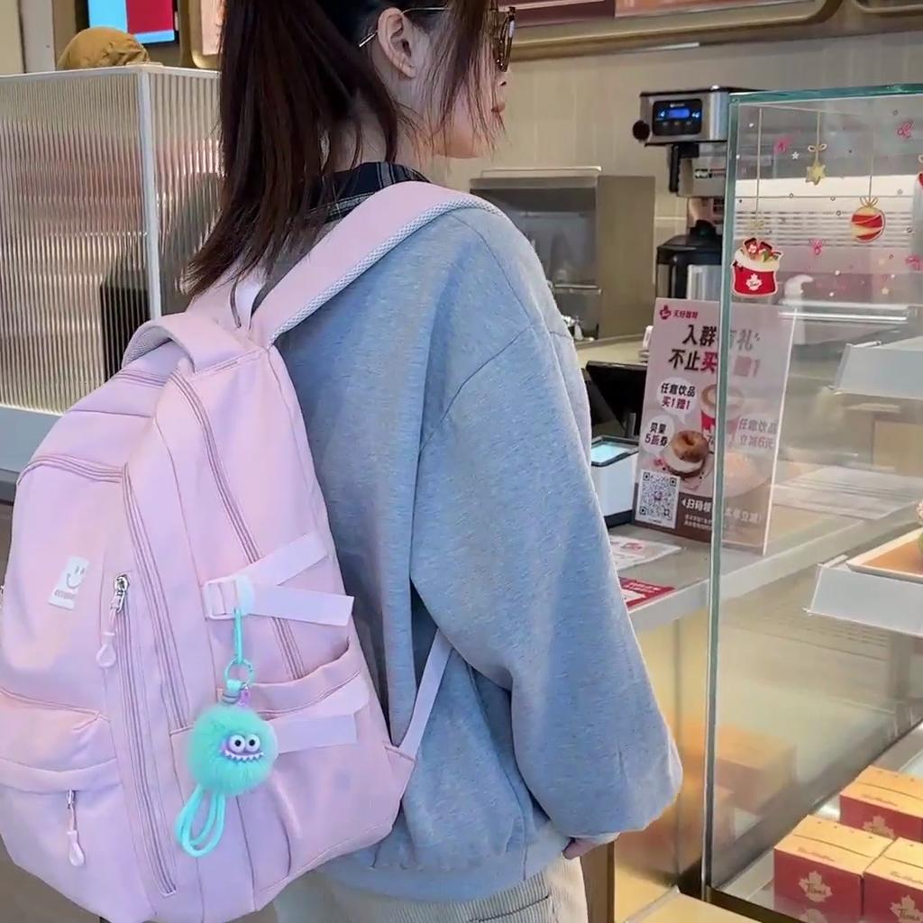 Solid Color Backpack Women's Nylon Backpack Senior High School Student Schoolbag