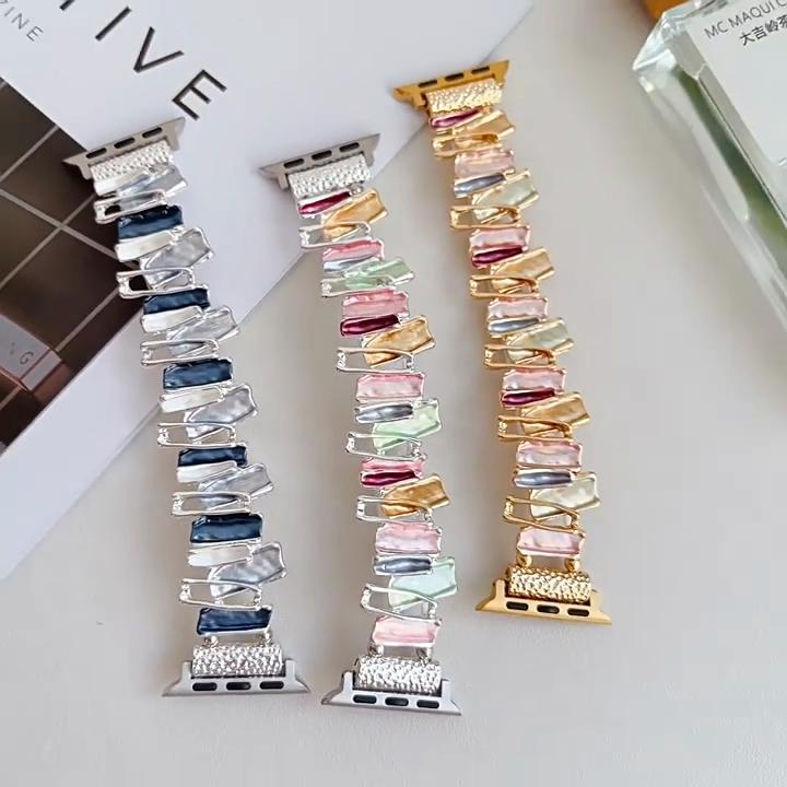Dopamine Strap For Apple Watch 9 8 7 6 5 4 SE UItra 2 Geometric Lady Metal Elastic Bracelet for iWatch 42mm 40 38 41 49 45 44mm