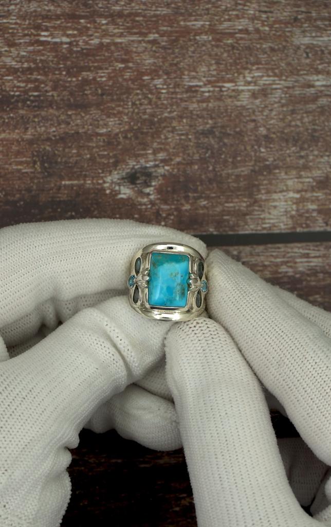Naturtürkis aus Mojave und Schweizer Blautopas Ring in 925 Sterlingsilber - Statement Schmetterlingsdesign - Schmuck-Geburtsstein Dezember Geschenk für Frauen