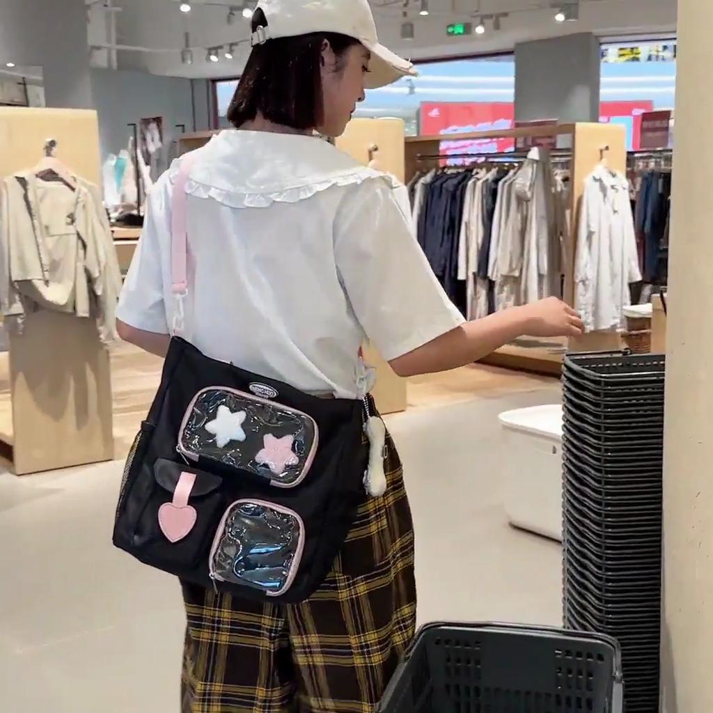 Student Commuter Shoulder Bag Girls Color Block Handbag Crossbody Bag