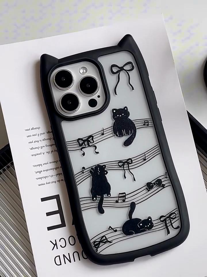 iPhone16 1514promax Transparent Cat Ear Case Compatible and Fits 13/12/11 Five Line Kitten