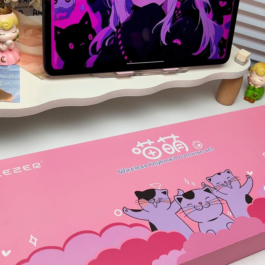 „Cat 2.4g“ belaidės klaviatūros ir pelės rinkinys: Mylimas Pink Punk – teminis rinkinys, skirtas nešiojamiesiems kompiuteriams, asmeniniams kompiuteriams ir namų biuro aplinkai