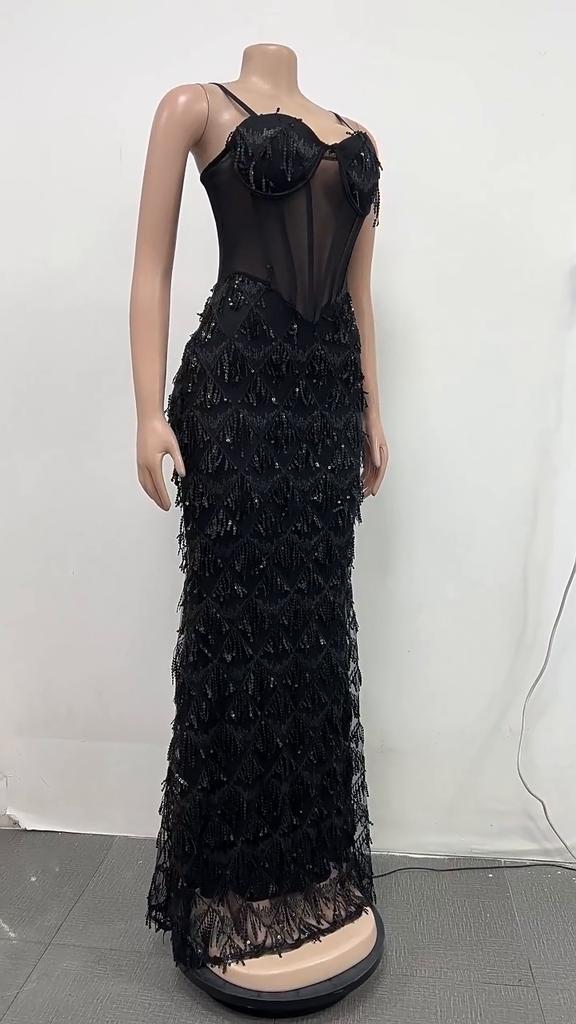 Rochie de seară Rochii de petrecere la modă Rochie lungă de damă, plină de paiete, sexy cu halter