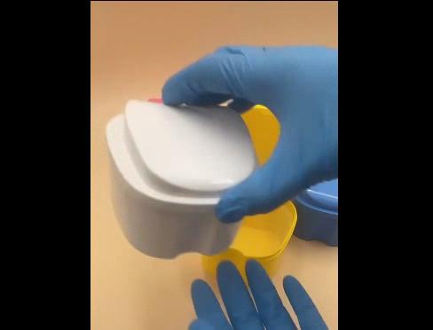 Apple Shape Protese Bath Box Case Dental falske tenner Oppbevaringsboks med hengende nettbeholder