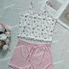 European and American Style Women’s Floral Cami Top and Shorts Set Casual Comfortable Loungewear Pajamas for Indoor Wear