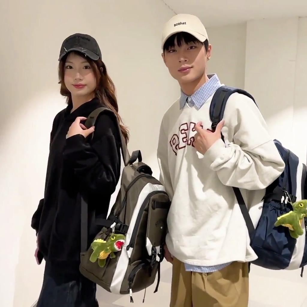 Men's Contrast Backpack Large Capacity Student Schoolbag Women's Backpack