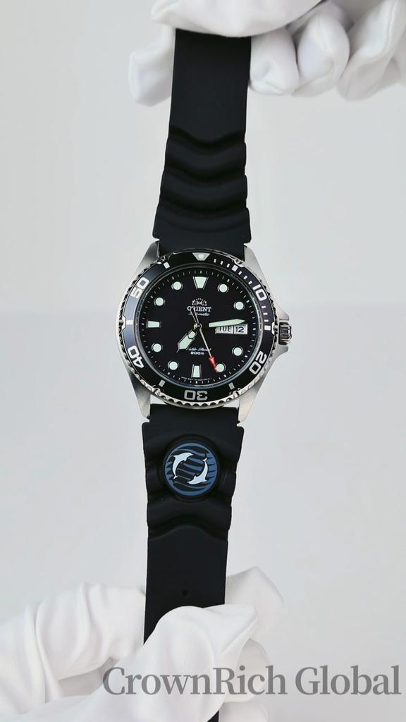ORIENT Uhr Vollautomatische Mechanische Uhr Herren Wasserdicht Sport Taucheruhr Wassergeist Herrenuhr Schwarzes Zifferblatt Punktindex/Harz FAA02007B9