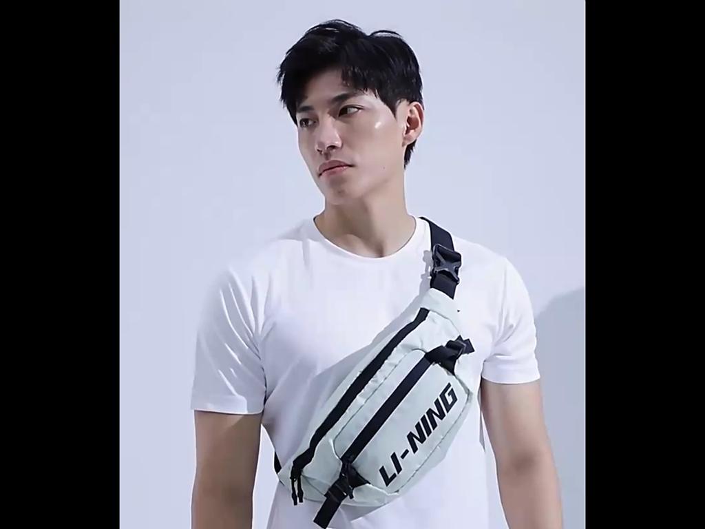 Li-Ning Waist Bag, Crossbody Bag, Fitness Phone Waist Pack, Large Capacity Chest Bag, Black