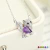 S925 Silver Cat Pendant Necklace Natural Crystal Choker Chain for Women