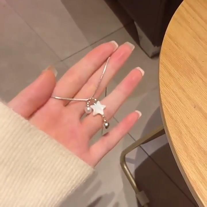 Silver Pentagram Shell Pearl Pendant Necklace Niche Design Clavicle Chain 2023 New Neck Chain Accessories Women