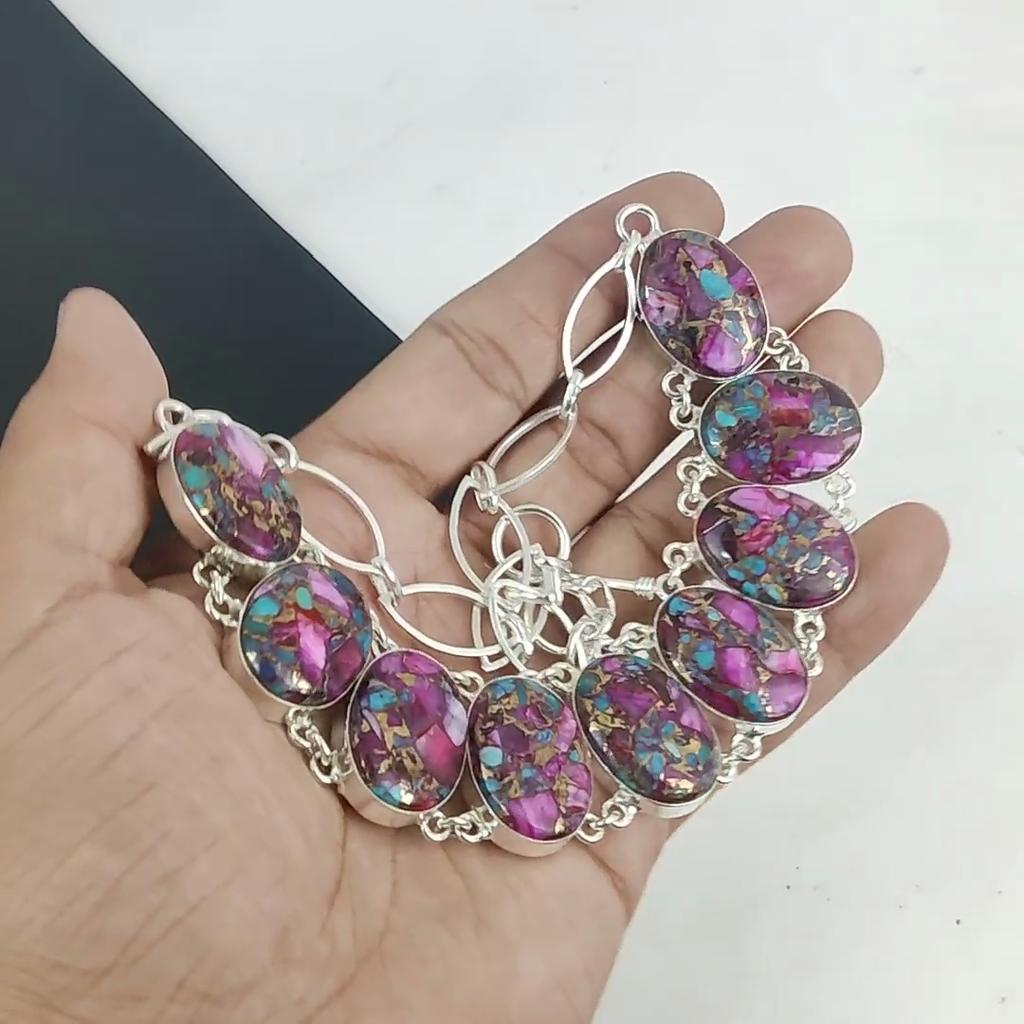 King Mani Spiny Oyster Gemstone Handmade 925 Sterling Silver Necklace, King Mani Spiny Oyster Silver Necklace For Wife, Unisex Necklace, Gift