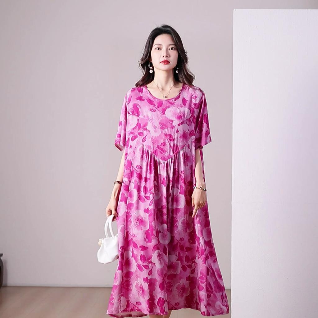 Elegantní dámské letní šaty plus size ležérní s krátkým rukávem vintage volné dlouhé šaty letní oblečení