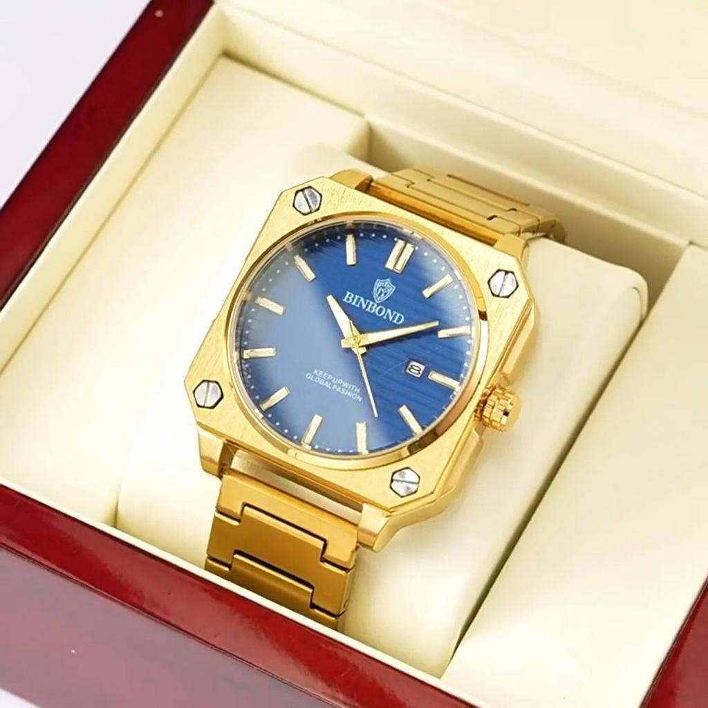 Fashion Square Business Men's Quartz Watches Waterproof Luminous Calendar Luxury Stainless Steel Strap Wristwatches Men's Gifts