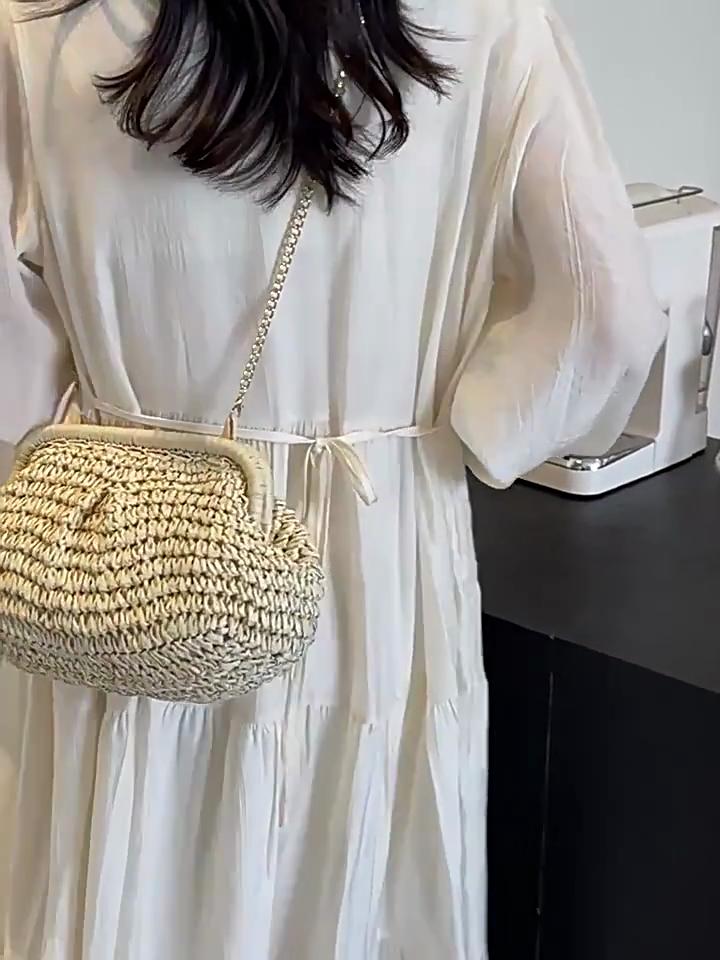Summer Beach Fashion Hollow Out Women Clip Woven Shoulder Bag Straw Weave Chain Casual Crossbody Bags